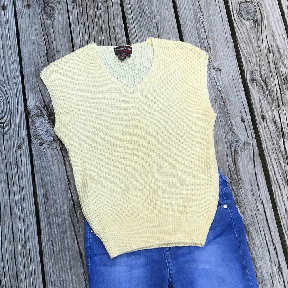 2/$10 Vintage S PRONTO Thoroughbreds Yellow Sleeveless V Neck Woven Sweater Vest
